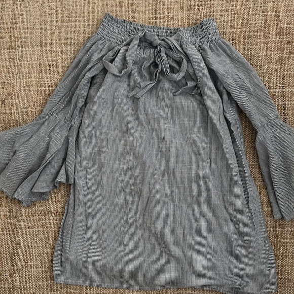 LAST CALL Striped Off the Shoulder Tunic Blouse Small - Picture 5 of 7